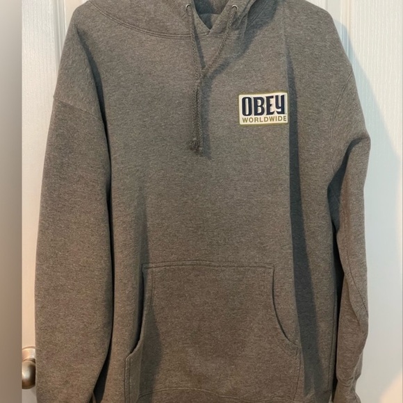 Obey Other - Obey Charcoal Hoodie with Logo mens size Large.